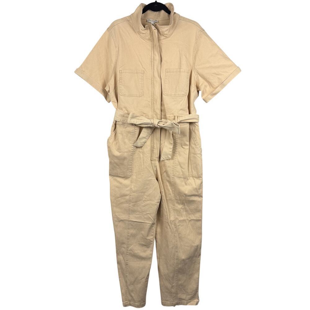Skies Are Blue Curvy Cotton Cream Utility Short Sleeve Belted Jumpsuit NEW 1X